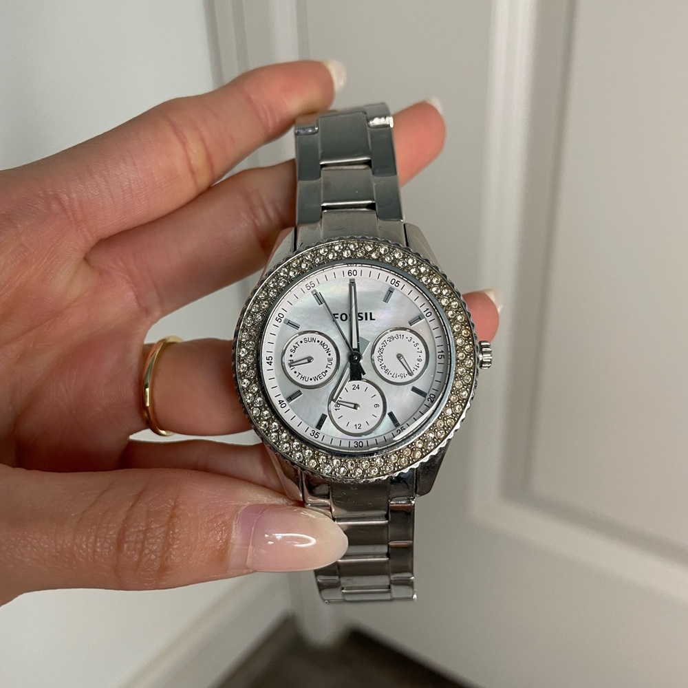 Silver fossil watch